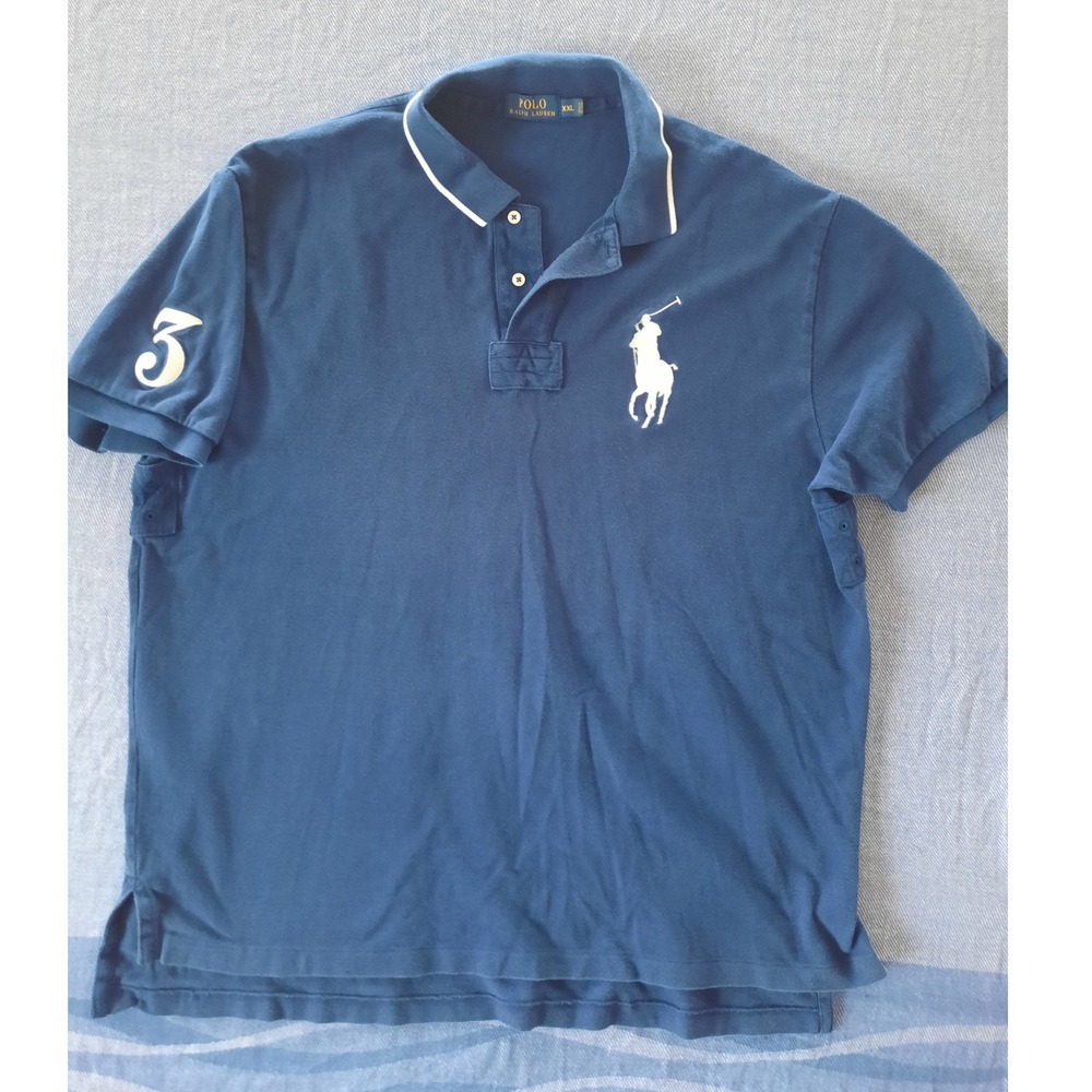 Polo Ralph Lauren Big Pony Royal Blue Knit Short Sleeve Polo Shirt XXL 3 Patch